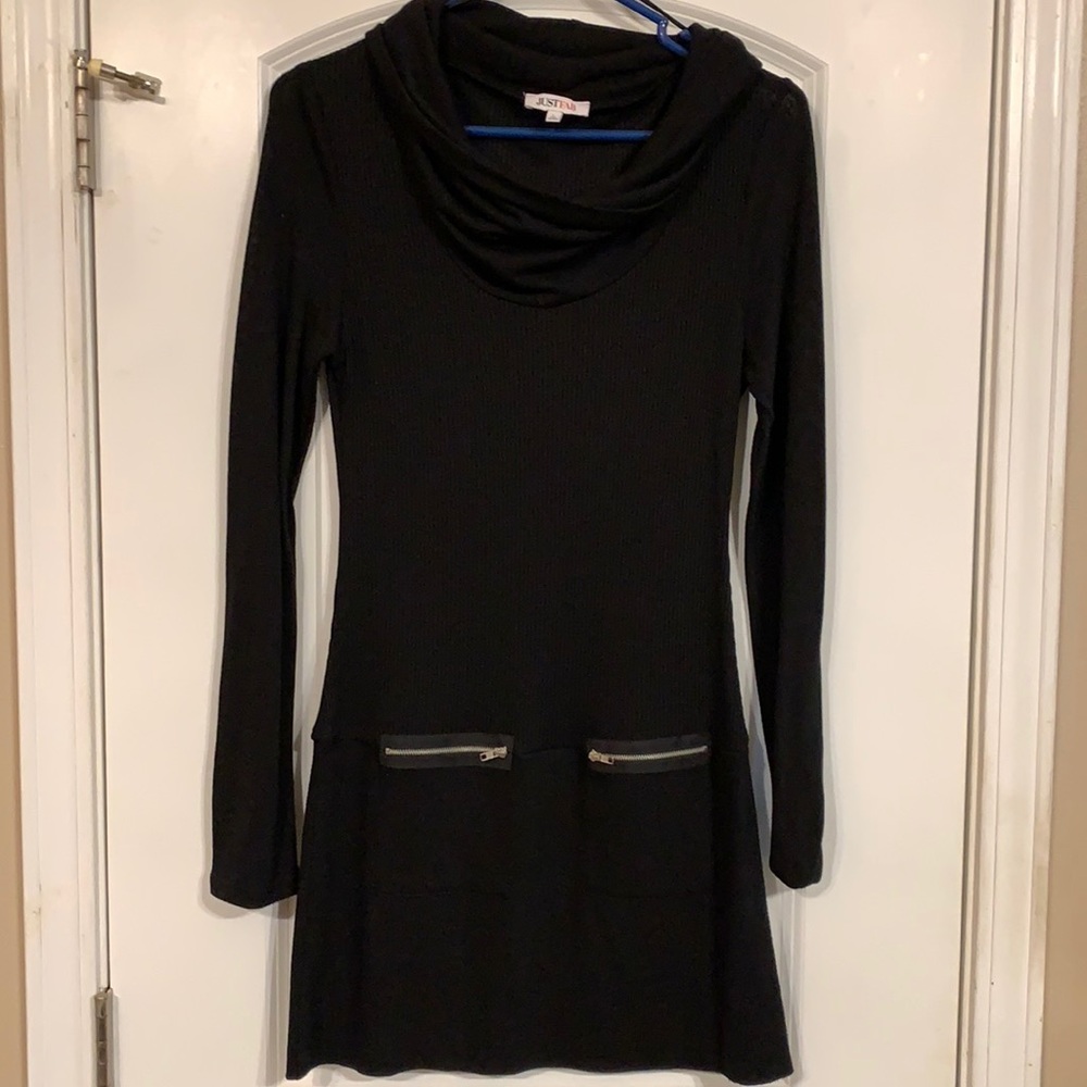 Black sweater dress with zipper pockets